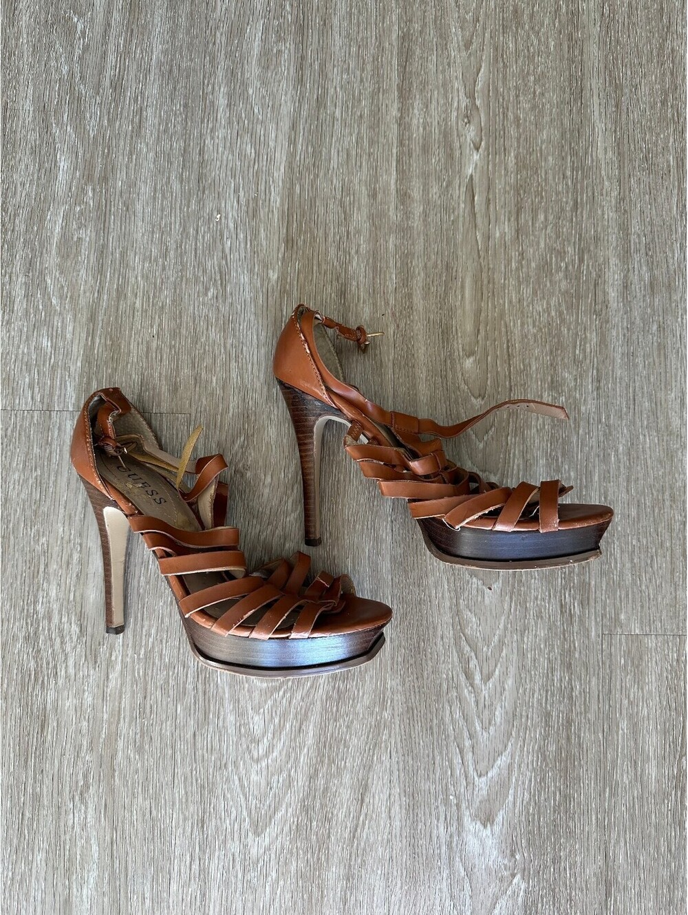 Guess Brown Strappy Platform High Heel Sandals